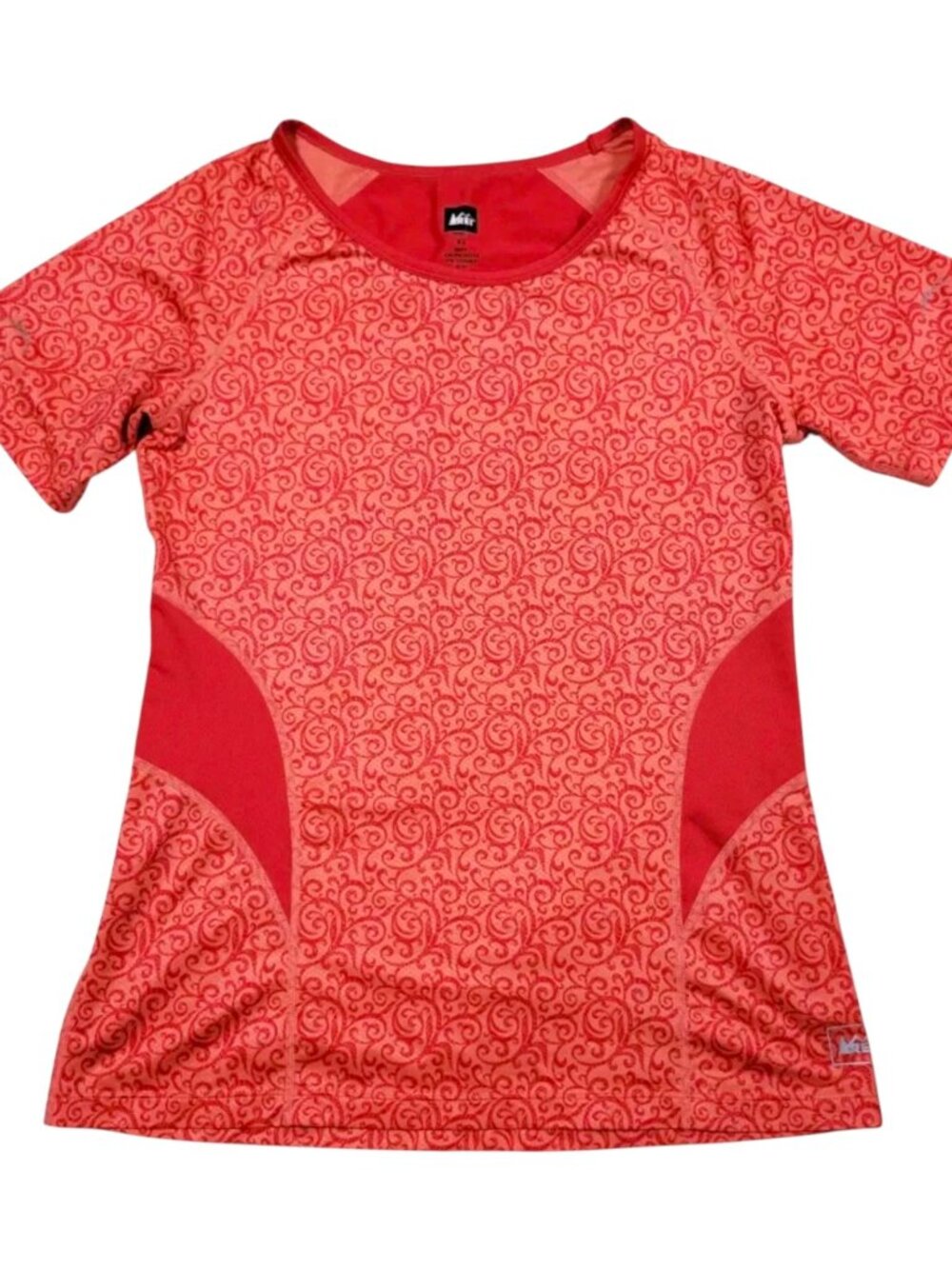 REI Patterned Compression Activewear Short Sleeve Shirt Mesh - Orange/Red - XL